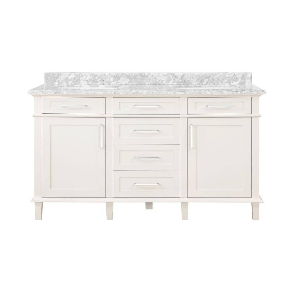 Home Decorators Collection Sonoma 60 in. W x 22 in. D x 34.50 in. H Bath Vanity in Off White with Carrara Marble Top Sonoma 60OW