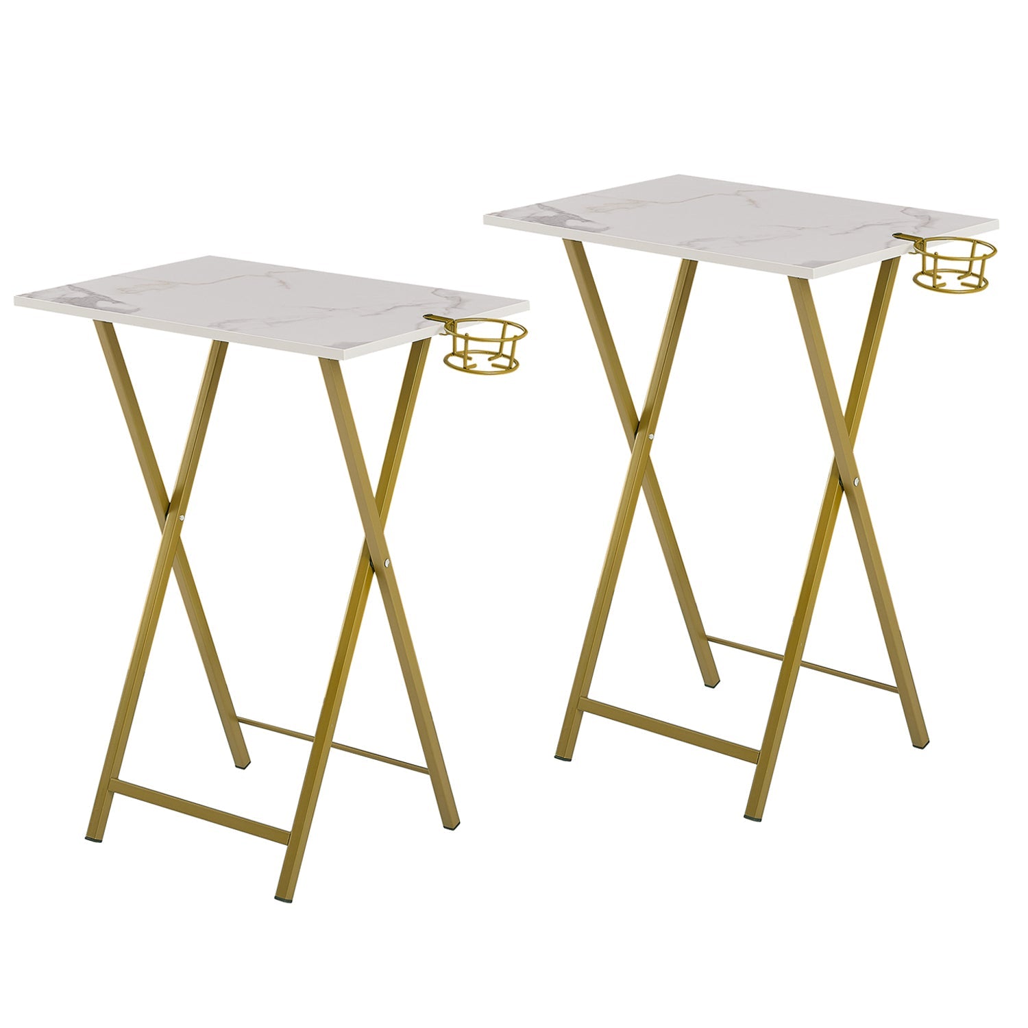 VECELO Set of 2 Folding TV Tray Table, Portable Snack Eating Tables with Cup Holder, Dinner Tray for Couch, Kitchen, Living Room and Bedroom, Gold