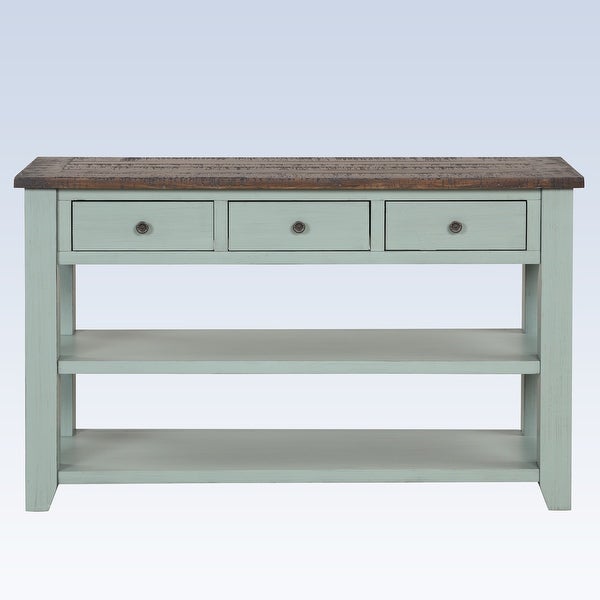 Modern Solid Pine Wood Top Console Table with Drawers and Shelves