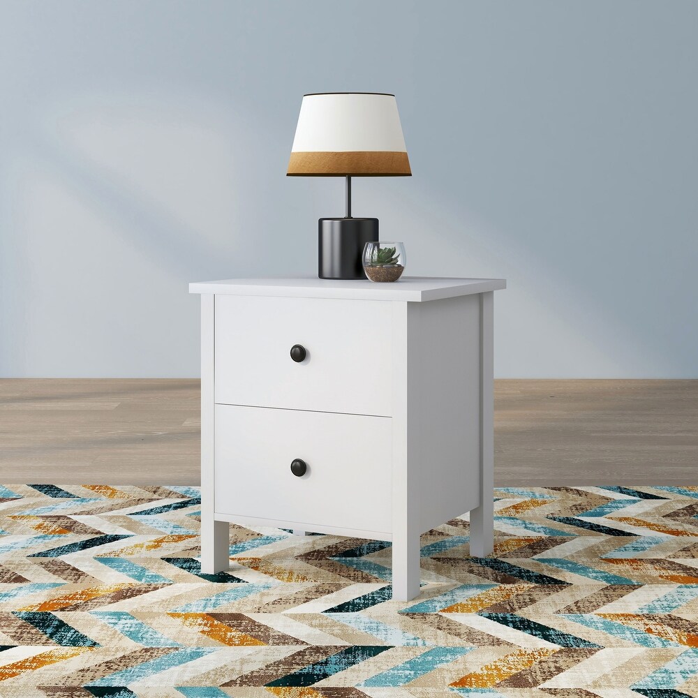 DH BASIC Transitional Neutral Finish 2 Drawer Nightstand by Denhour