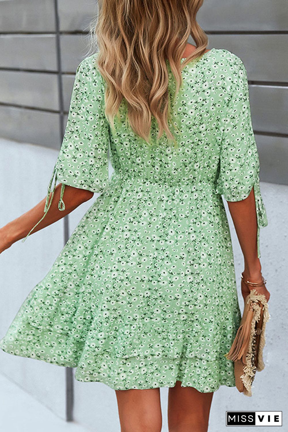 Fashion Street Print Split Joint V Neck A Line Dresses