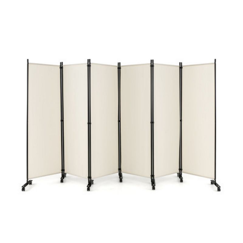 6 Panel 5.7 Feet Tall Rolling Room Divider on Wheels