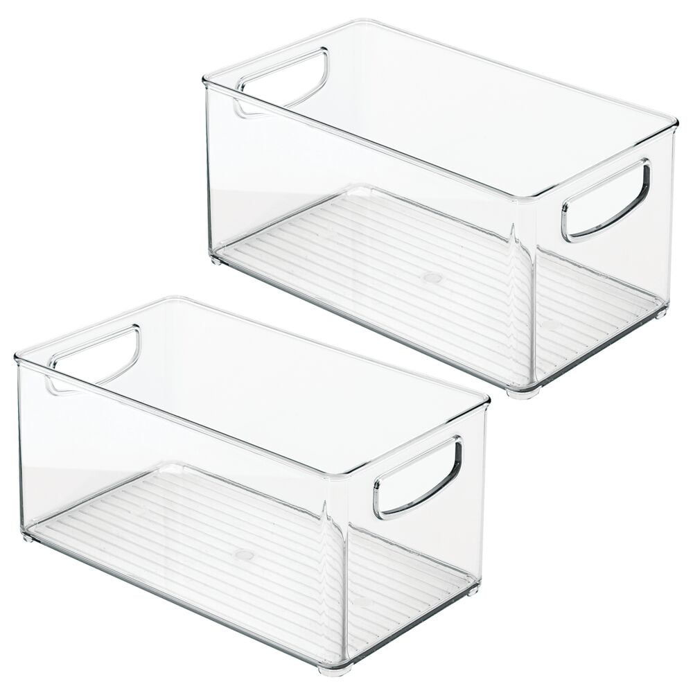 mDesign Plastic Organizer Bin w/ Handles for Kitchen， Pantry Shelf Organization; Cabinet， Refrigerator， Freezer， Fridge， Food Storage for Fruit， Yogurt， Snacks， Dry Pasta - 6 Wide - 2 Pack - Clear