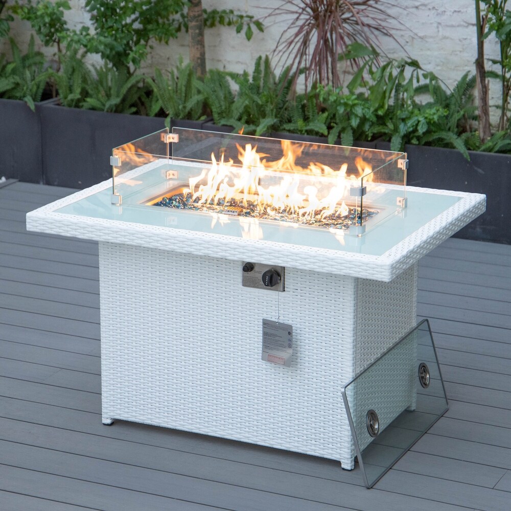 LeisureMod Mace Wicker Patio Propane Fire Pit Table   Lid   44\