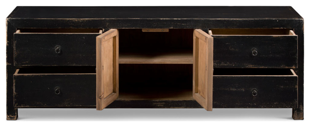 Distressed Black Elmwood Kang Asian Media Cabinet   Asian   Entertainment Centers And Tv Stands   by China Furniture and Arts  Houzz