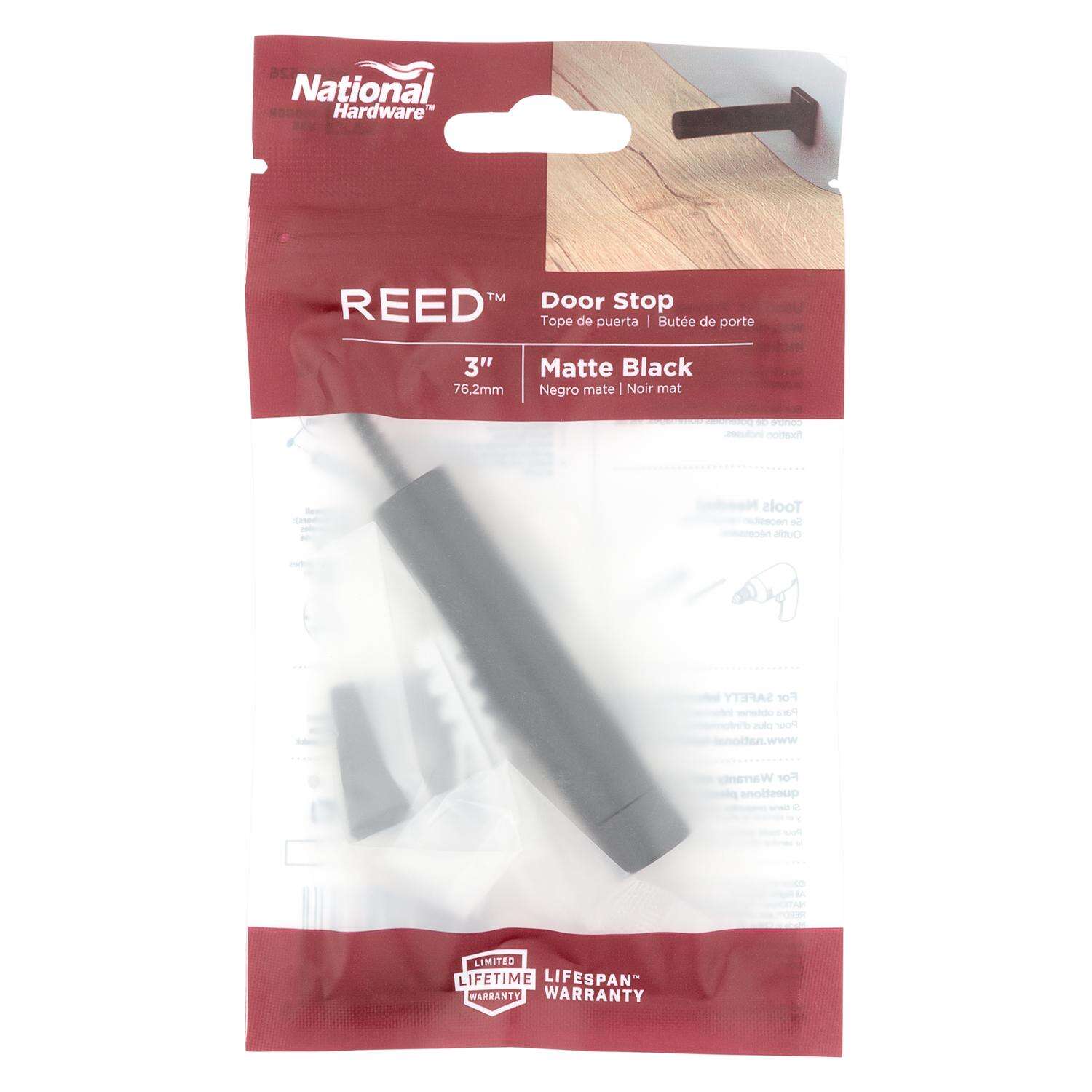 National Hardware Reed 1 in. W X 3 in. L Aluminum Matte Black Door Stop Mounts to wall Carded in.