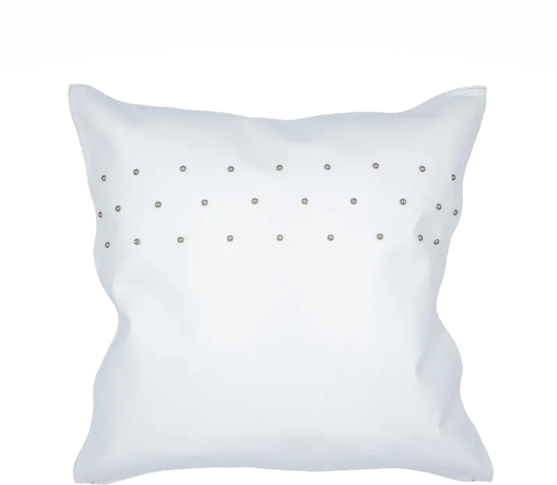 Contemporary Studded White Leather Throw Pillow