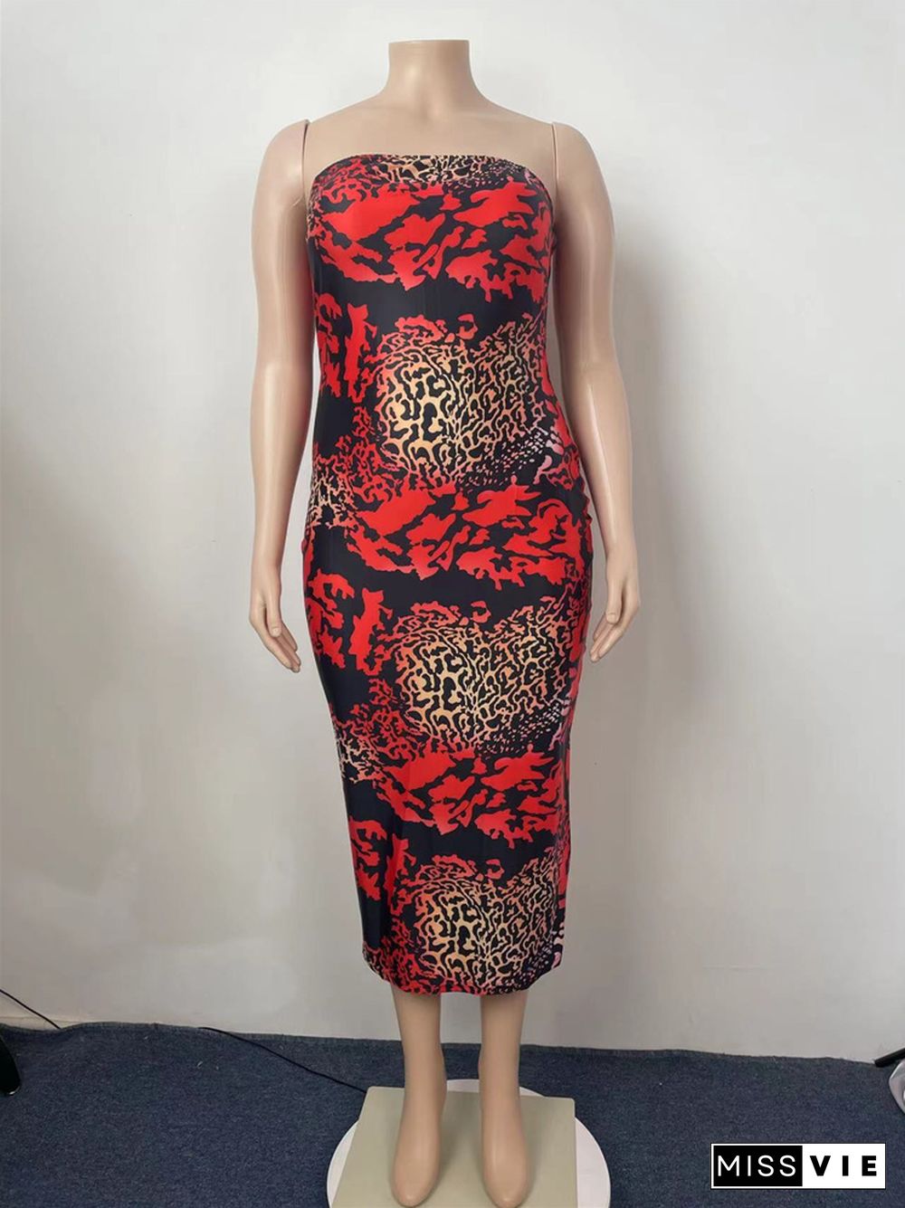 Leopard Print Strapless Sleeveless Bodycon Dress