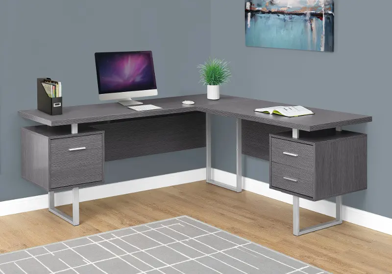 Gray 60 Inch L-Shaped Computer Desk