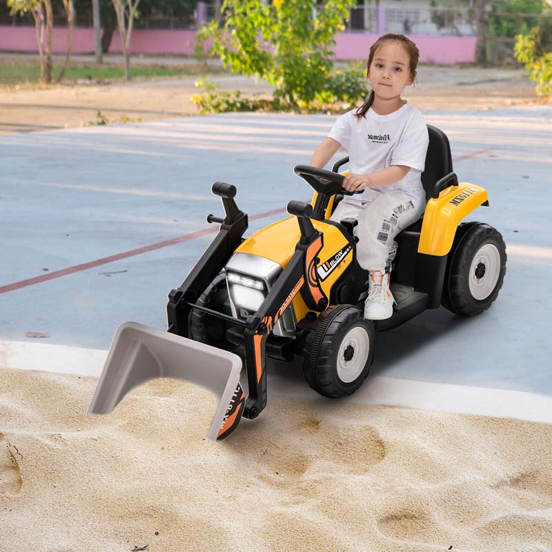 12V Kids Ride On Excavator Digger with Digging Bucket, Battery Powered Electric Tractor RC Construction Vehicle