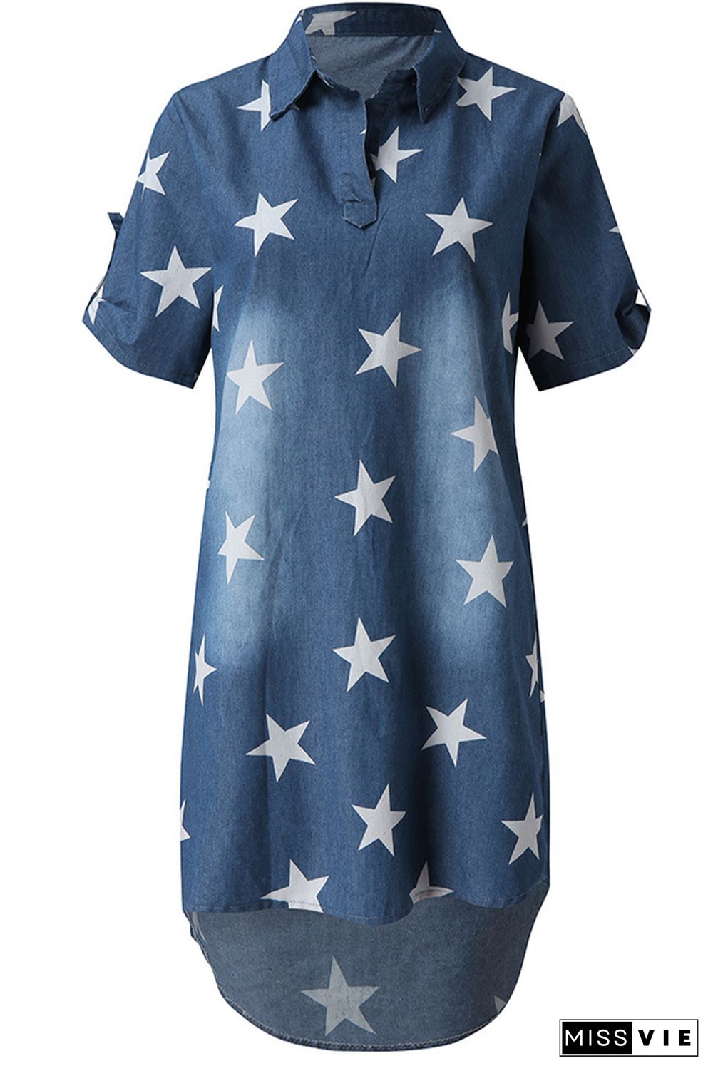 Star Pattern Loose Mini Denim Dress Wholesale