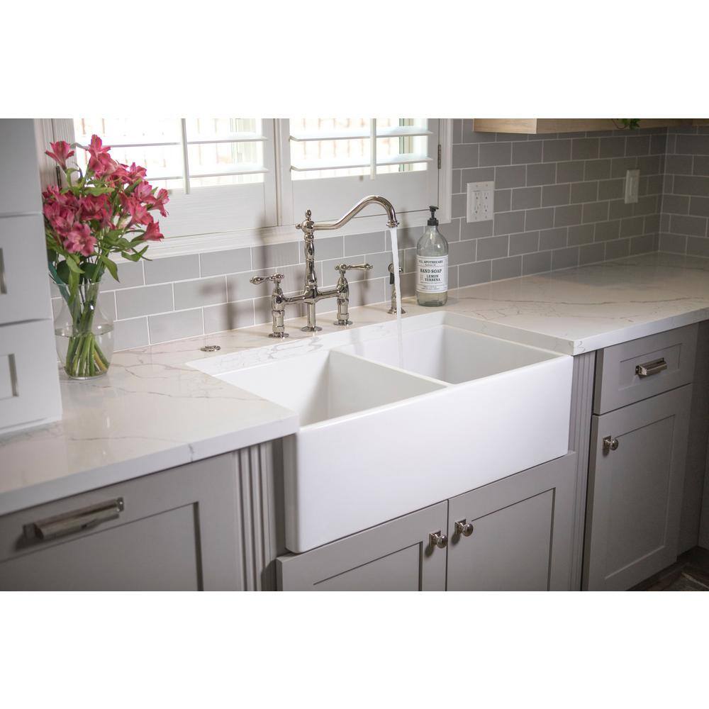 SINKOLOGY Bradstreet II 33 in. Farmhouse Double Bowl Crisp White Fireclay Kitchen Sink SK496-33FC