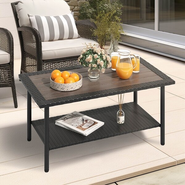 Moasis AllWeather Wicker Outdoor Patio 2 Tier Coffee Table