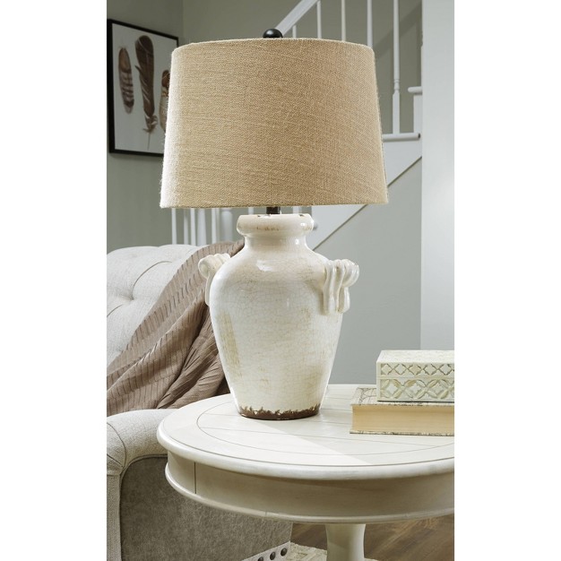 Emelda Ceramic Table Lamp Cream Signature Design By Ashley