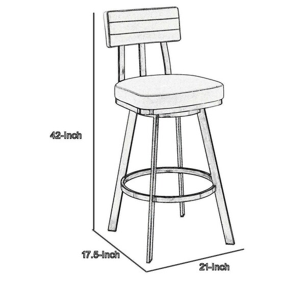 Col 30 Inch Swivel Bar Stool， White Faux Leather， Stainless Steel Legs