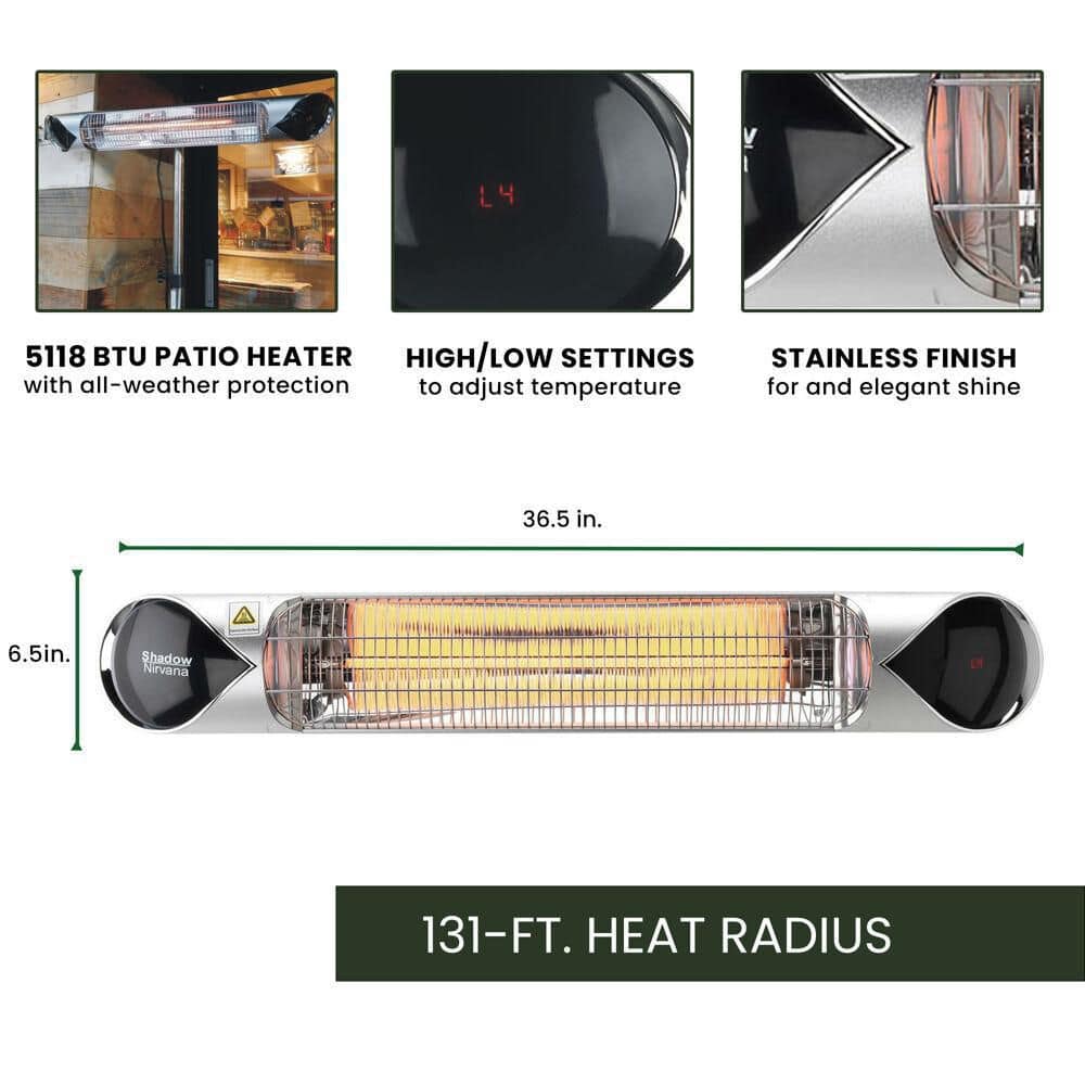 Hanover 35.4 in. 1500-Watt Infrared Electric Patio Heater with Remote Control in Silver HAN1051IC-SLV