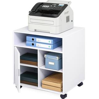 FITUEYES White Office Filing Cabinet with Door Wood Mobile Printer Stand on Wheels for Storing File Folders FPS406005WW-HD