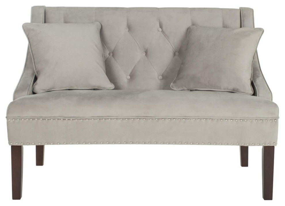 Paxton Velvet Settee W/ Silver Nailheads Grey/ Espresso   Transitional   Loveseats   by AED Luxury Home Decor  Houzz