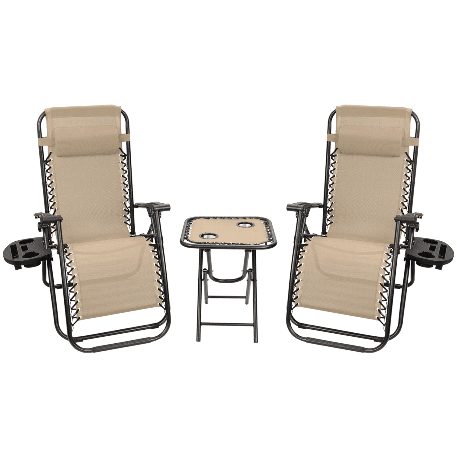 Lacoo Zero Gravity Chair Set with Table and Cup Holders Adjustable Lounge Chair for Poolside, Yard and Patio,Beige