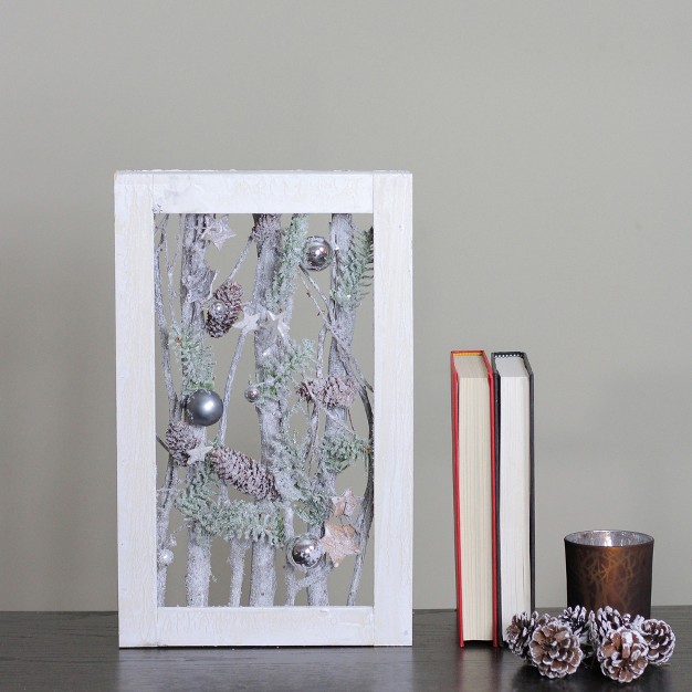 Decorated Standing Birch Branches In Wood Frame Table Or Wall Decoration