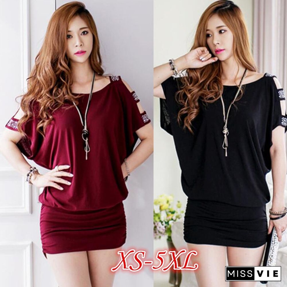 Fashion Womens Party Short Sleeve Korean Style Strapless Loose Slim Sexy Hip Mini Dress 4 Colors