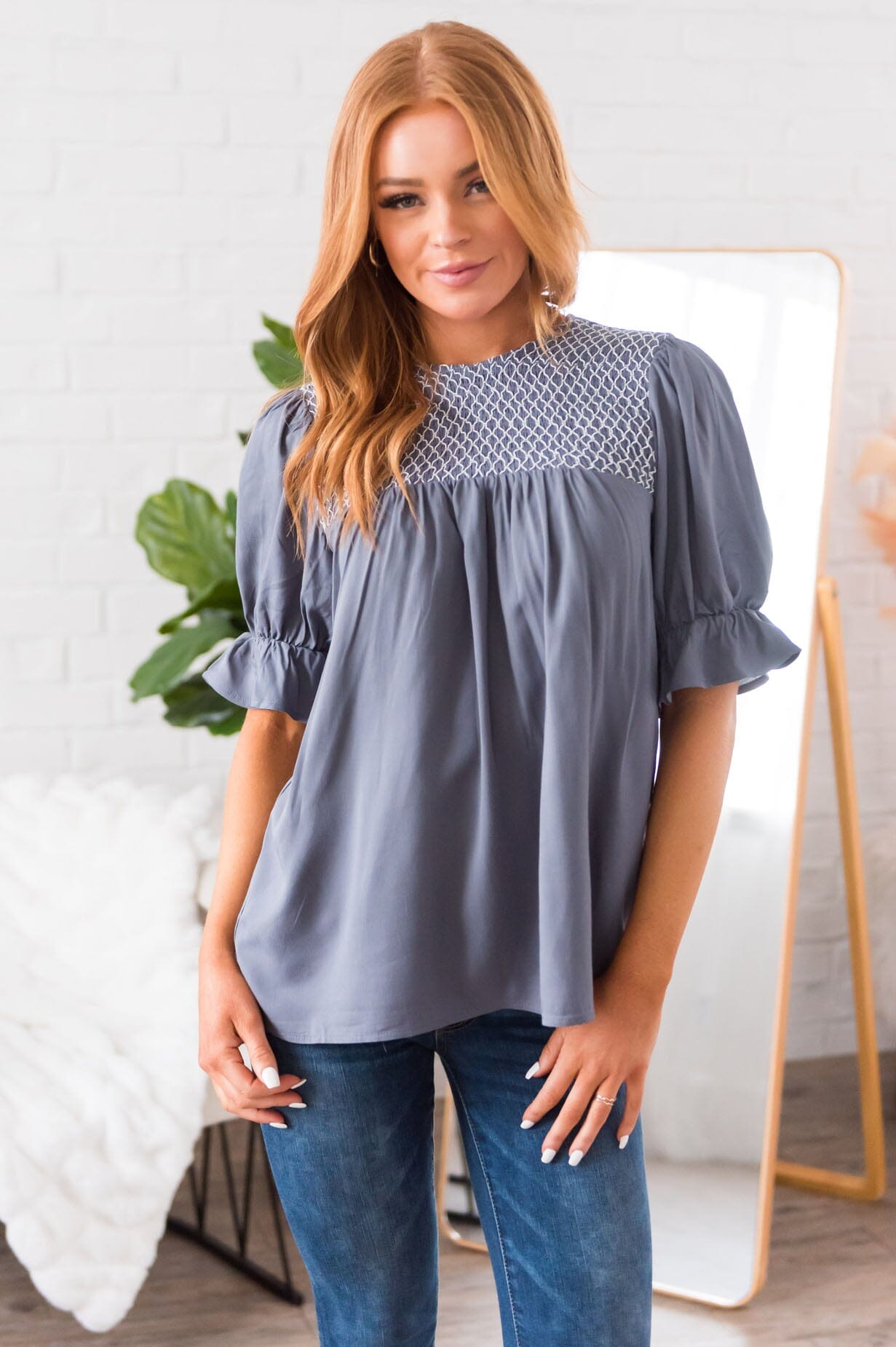 Drift Away Embroidered Modest Blouse