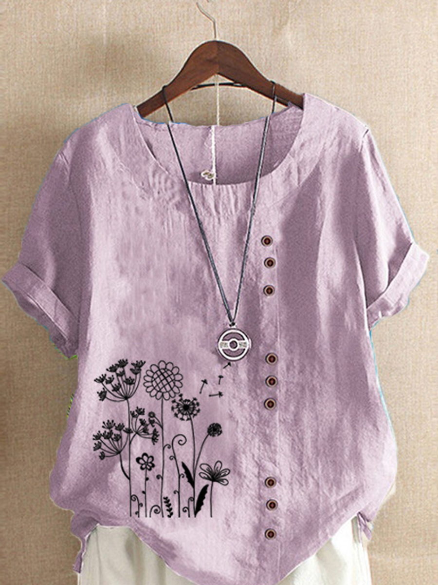 Casual Vintage Floral Print Short Sleeve Blouse