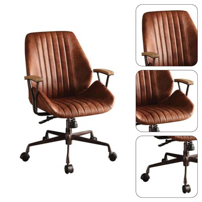 Adjustable Height rolling chair Brown task chair Leather executive chair