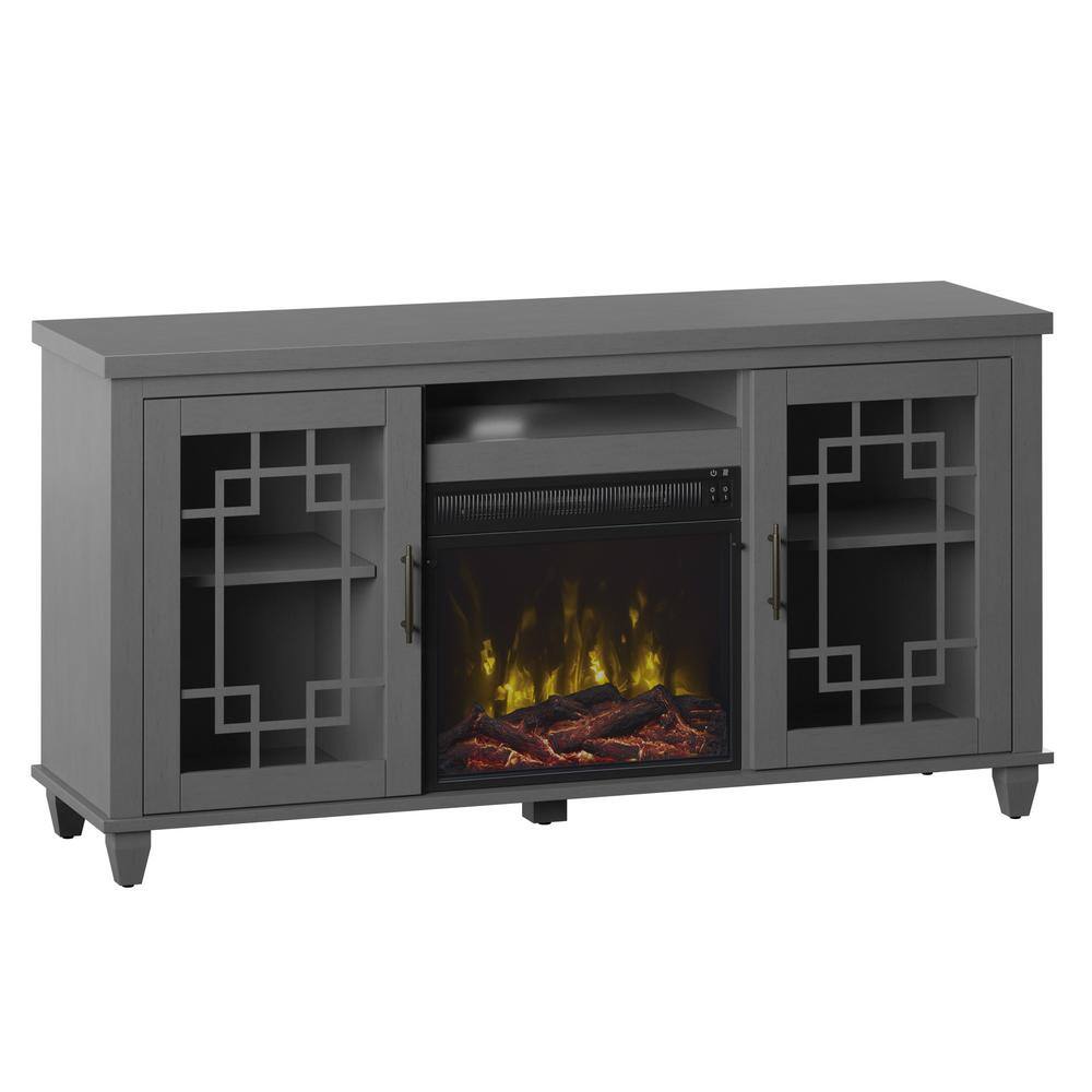 Twin Star Home 54.5 in. Freestanding Electric Fireplace TV Stand in Gray 18MM7655-PG22S