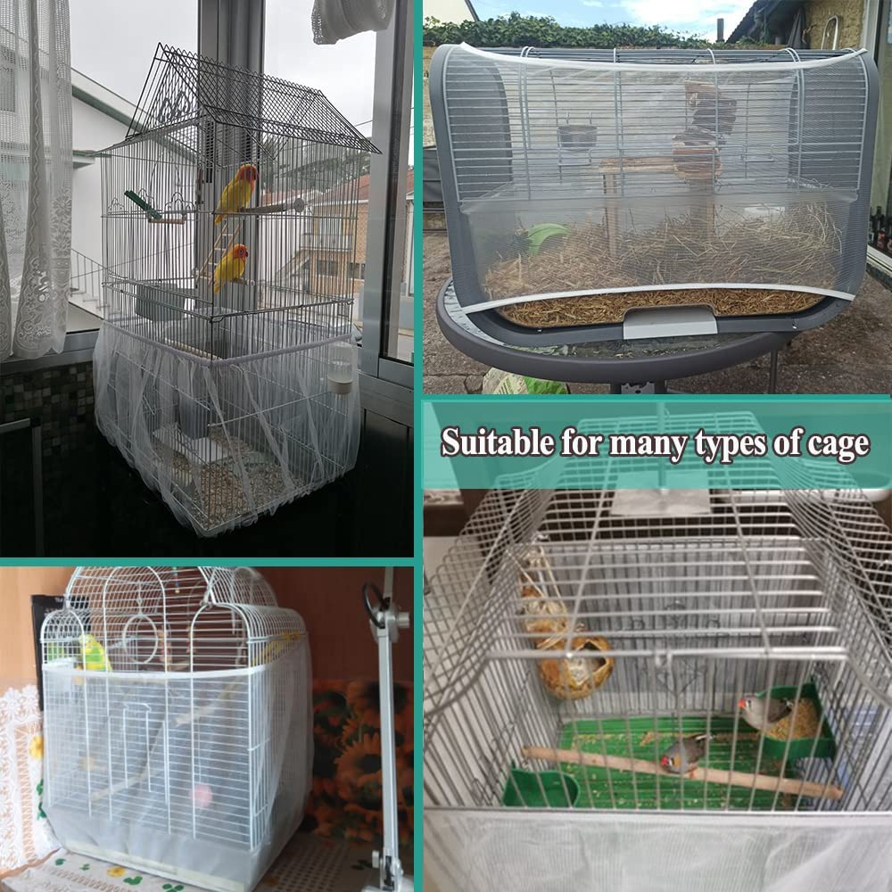 HQZY Bird Cage Cover Seed Feather Catcher， Birdcage Cover Skirt Sheer Guard for Parakeet Macaw Round Square Cages，White/M