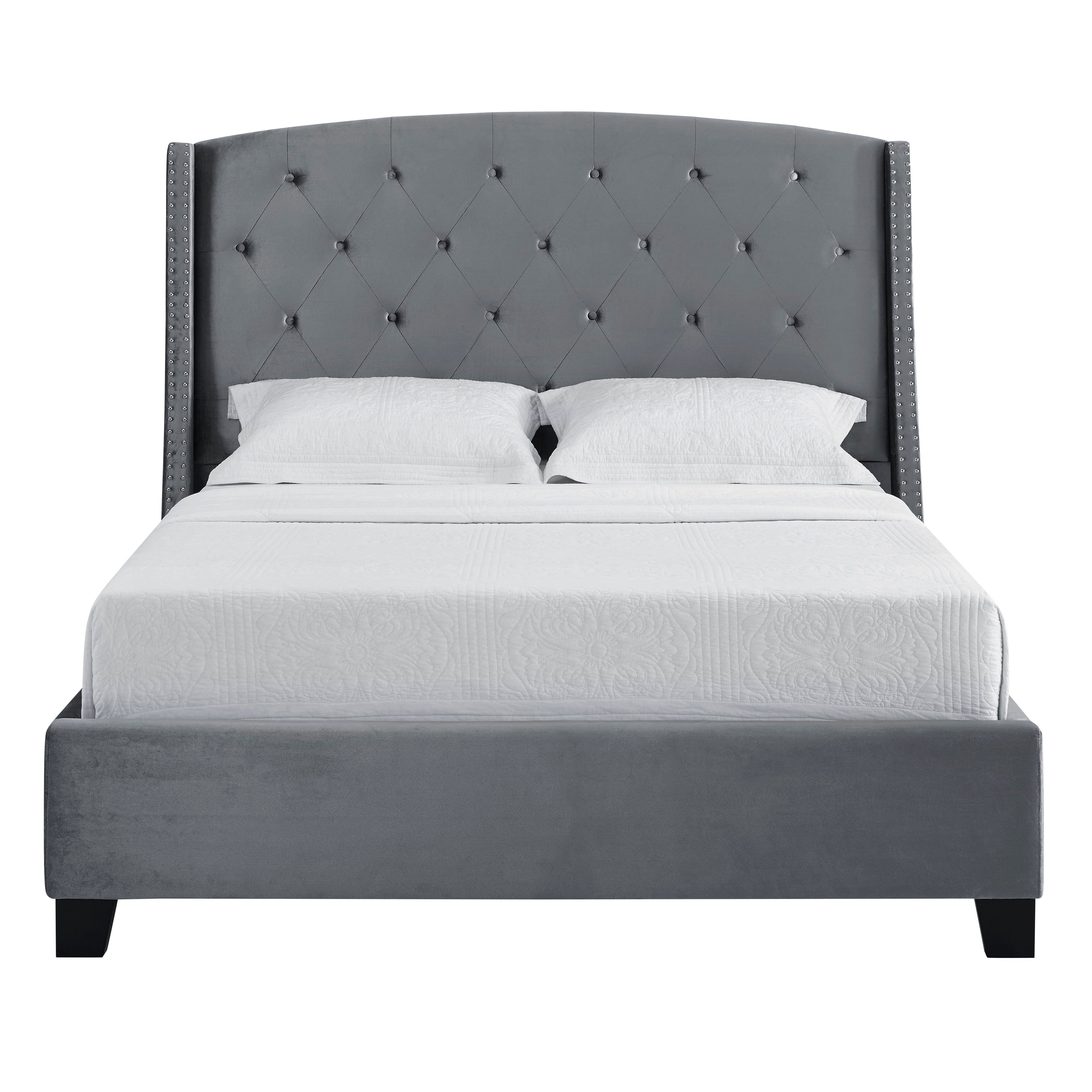 Roundhill Furniture Summit Contemporary Velvet Tufted Upholstered Bed, King, Gray