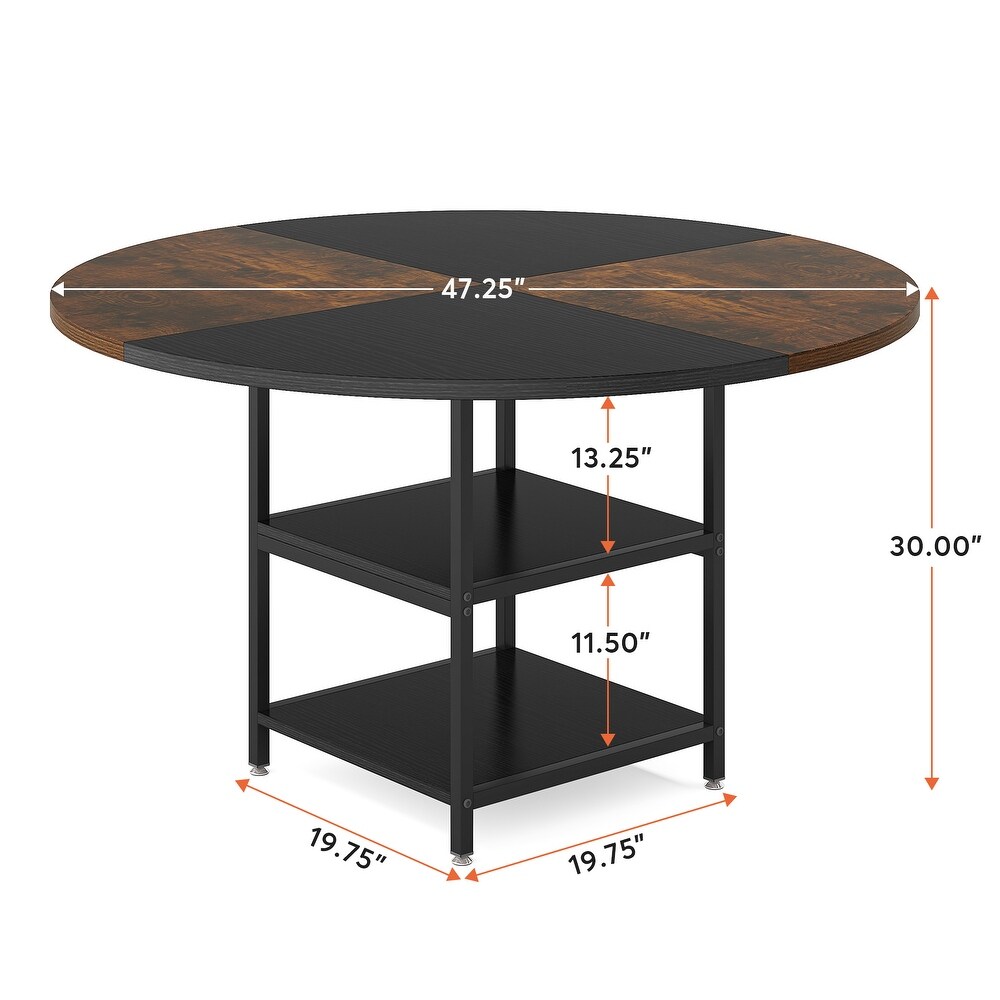 47 Inches Round Dining Table for 4 People Kitchen Tables Dinner Table with 2 Tier Storage Shelves