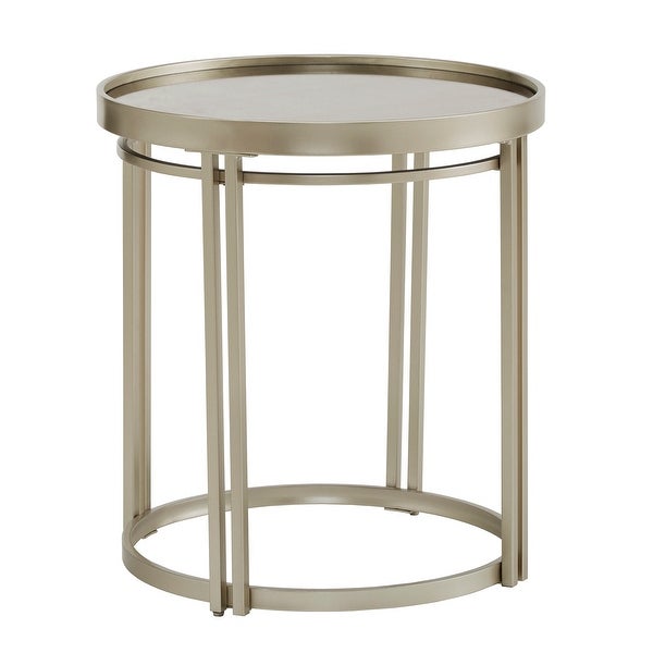 Dale Champagne Silver Round Antique Mirror Top End Table by iNSPIRE Q Modern