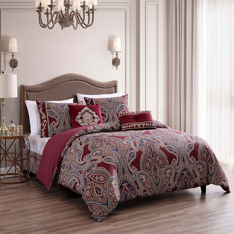 Bebejan Rossana Red 100% Cotton 5-piece Reversible Comforter Set