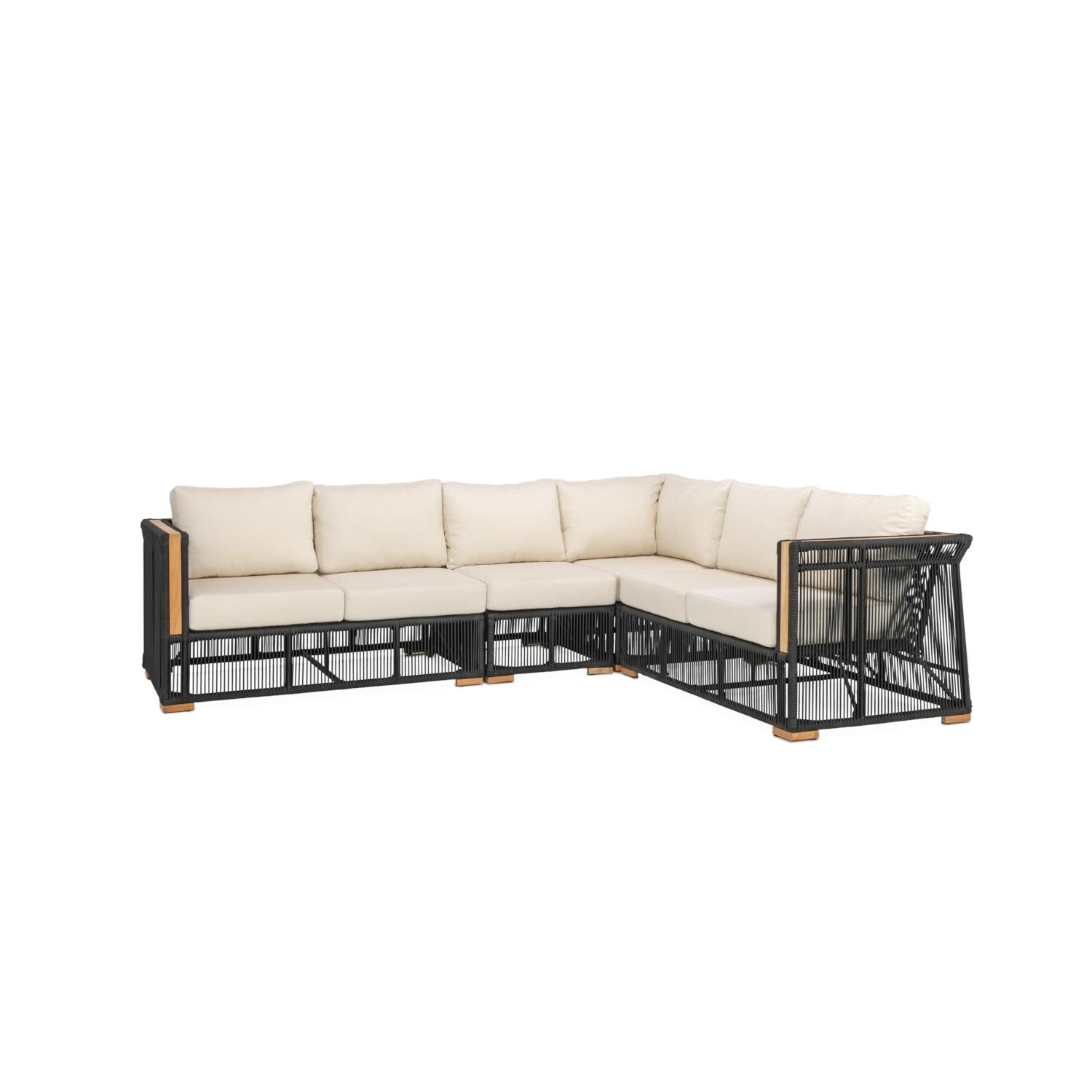 Signature Willow Bay Olefin Rope and Teak Patio Sectional Set