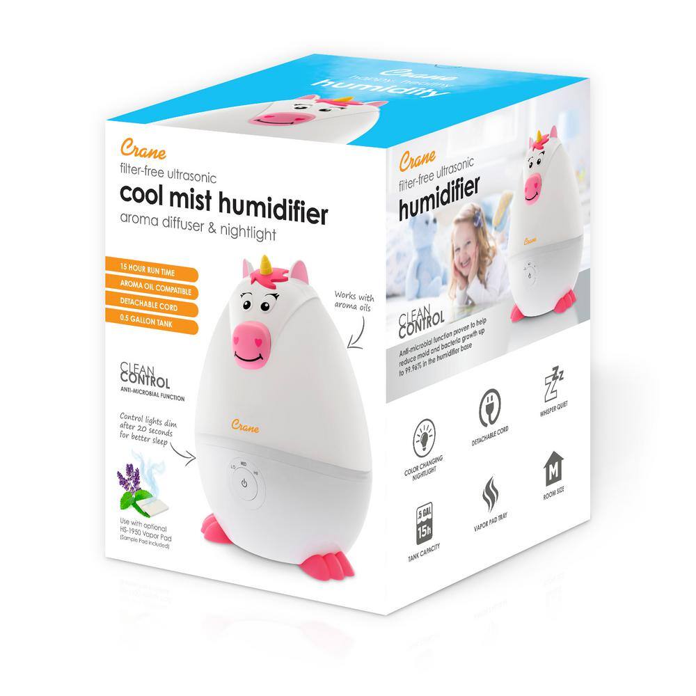 Crane 0.5 Gal. Mini Adorable Ultrasonic Cool Mist Humidifier for Small to Medium Rooms up to 250 sq. ft. - Unicorn EE-8257