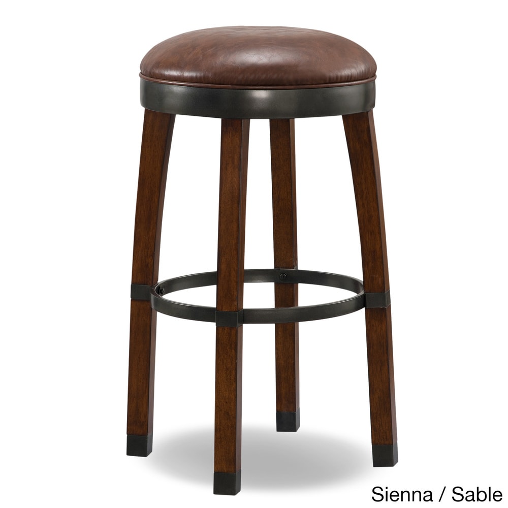 Wood Cask Stave Faux Leather Bar Stool(Set of 2)