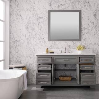 SUDIO Thompson 60 in. W x 22 in. D Bath Vanity in Gray with Engineered Stone Vanity Top in Carrara White with White Basin Thompson-60G-S