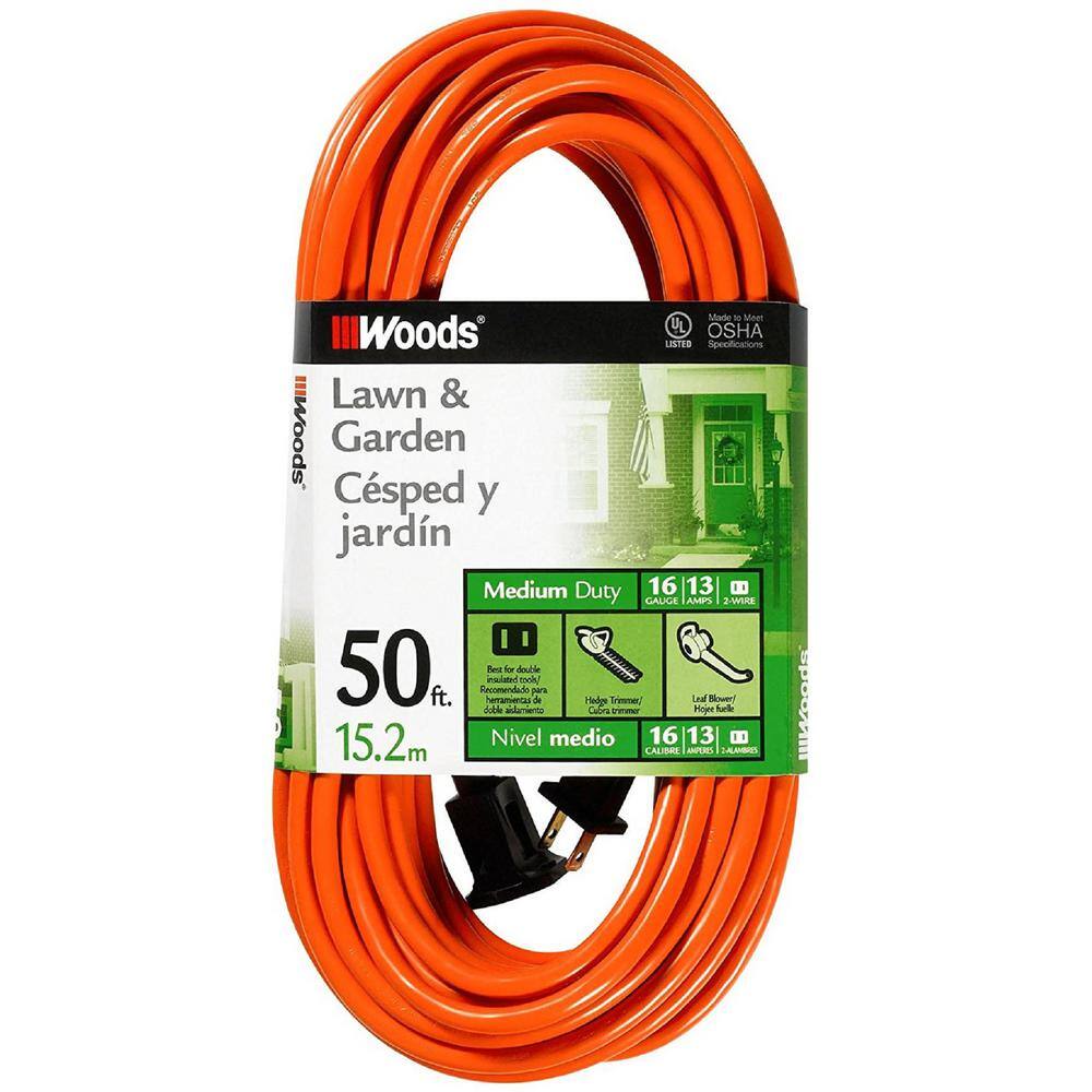 Woods 50 ft. 162 SJTW Outdoor Light-Duty Extension Cord in Orange 723