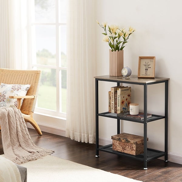 Modern End Side Tables/Nightstands with 2-Tier Metal Mesh Storage Shelf