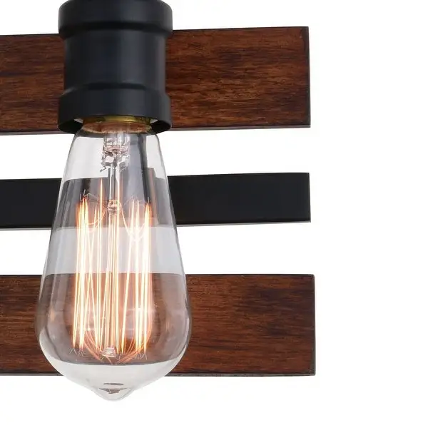 Carrington Black and Solid Wood Walnut Finish Slat Farmhouse Bathroom Vanity Light Fixture