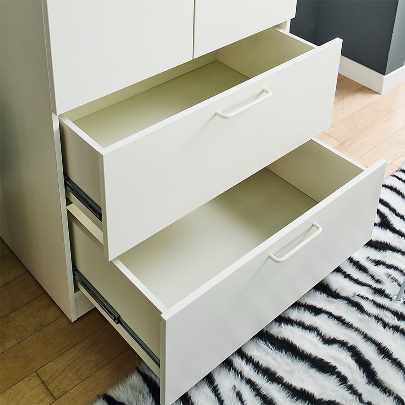 F.C Design Klair Living Two-Door Wood Closet with Two Drawers and Hanging Bars in White