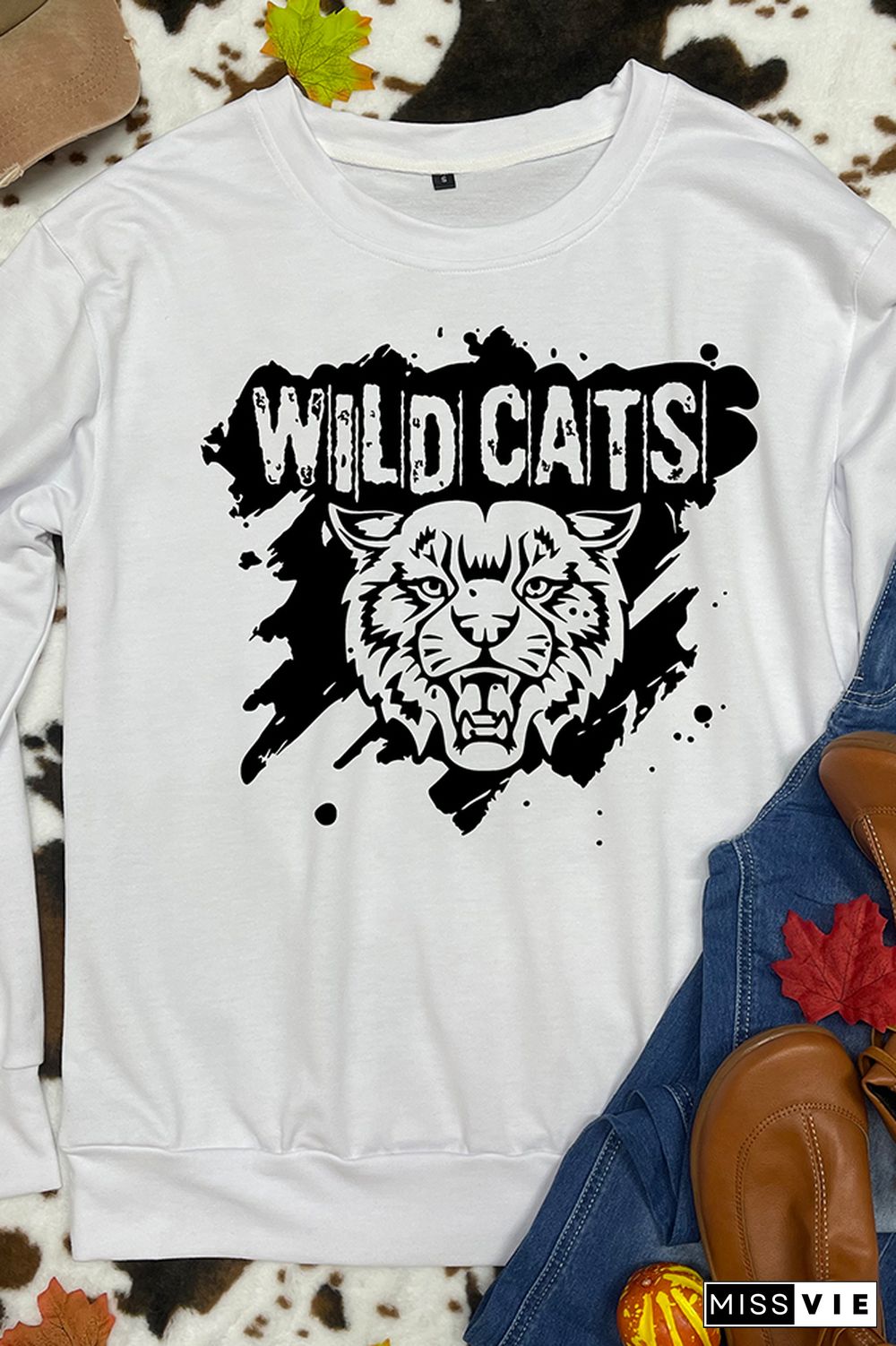 Wildcats Wildcat Print O-neck Long Sleeve Sweatshirts Women Wholesale