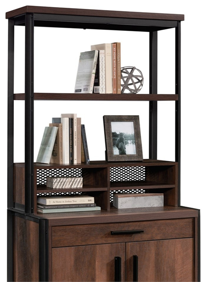 Sauder Briarbrook Engineered Wood and Metal Utility Hutch in Barrel Oak   Industrial   Bookcases   by Homesquare  Houzz