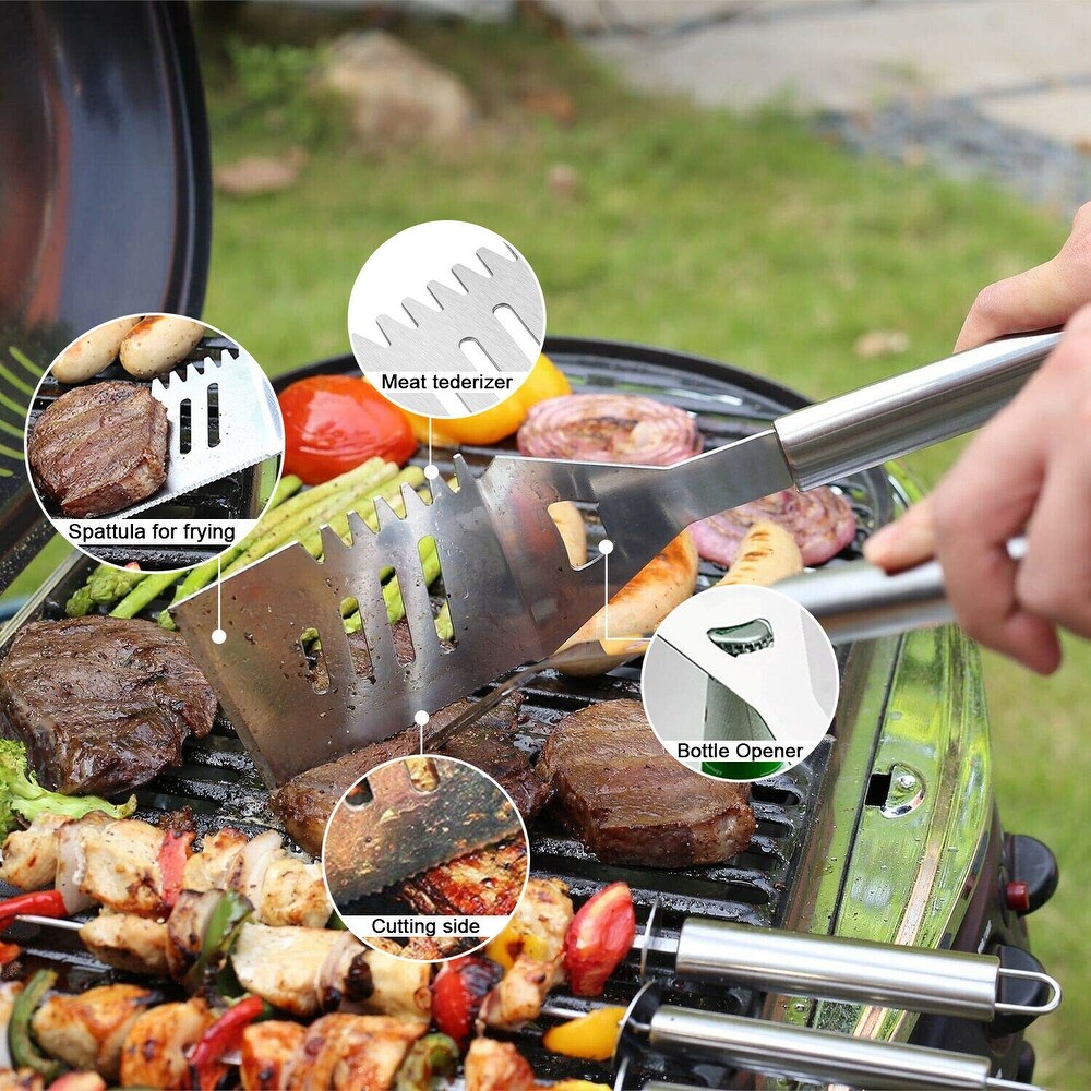 IMAGE 14 Pieces BBQ Grill Tool Set  Large Heavy Duty Stainless Steel Grilling Kit   M