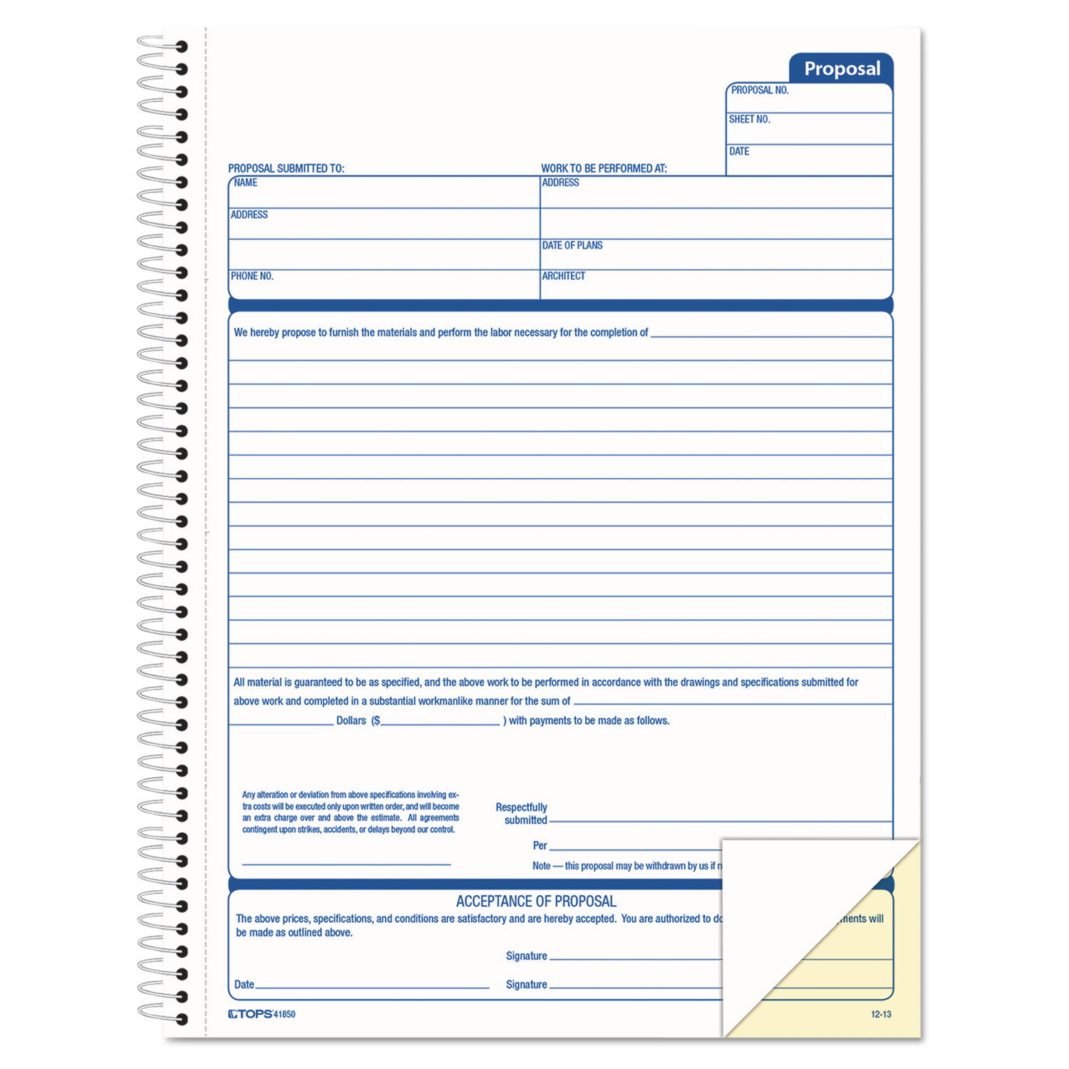 Spiralbound Proposal Form Book by TOPSandtrade; TOP41850