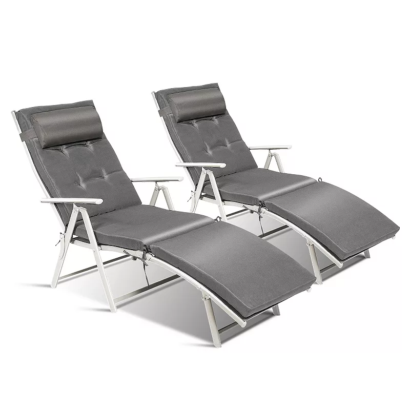 Adjustable Outdoor Lightweight Folding Chaise Lounge Chair with Pillow