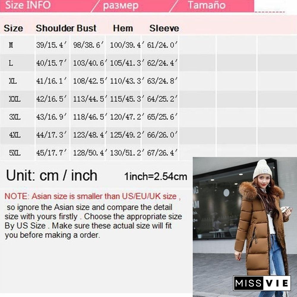 Winter New Woman Hooded Slim Large Fur Collar Long Ladies Cotton Coat Thick Coat Plus Size S-5XL