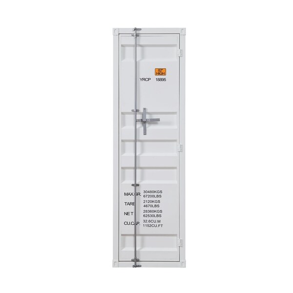 Industrial Metal Cargo Wardrobe with 1 Metal Shelves， Top w/Hanging Clothes Rod， White - - 37891383