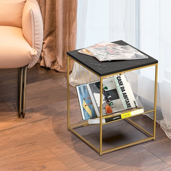 Modern Side Table with Marble Surface for Living Room Bedroom